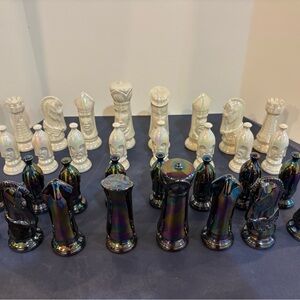 32 piece iridescent, ceramic chess pieces